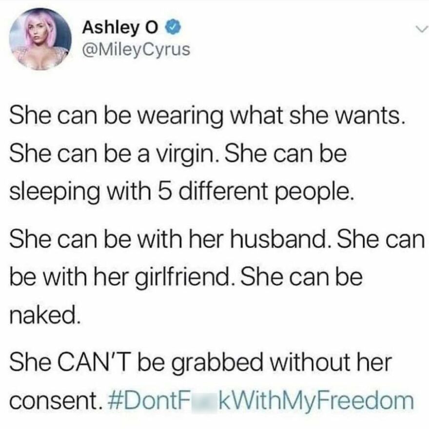 Feminist tweet about women's rights to wear what they want and consent