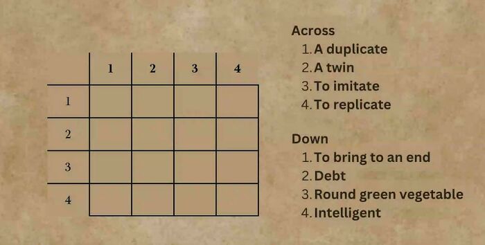 A crossword grid and clues for a brain puzzle, featuring a blank grid and text prompts.
