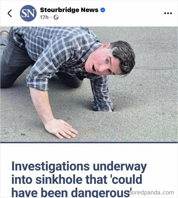 Investigation underway into dangerous sinkhole with man peering inside on road