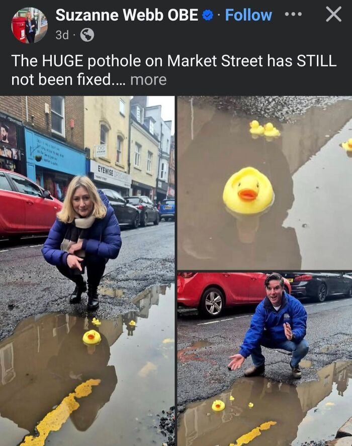 Huge pothole on Market Street remains unfixed with rubber ducks floating