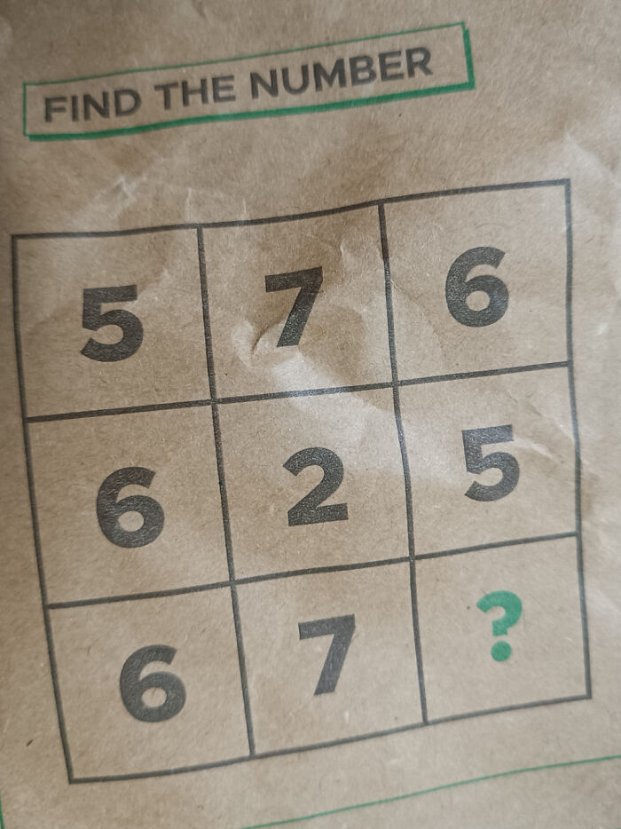 A brain puzzle featuring a 3x3 grid of numbers with one missing number, prompting the user to find the number.