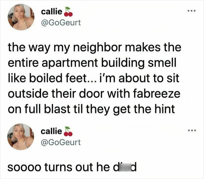 Plot twist of a neighbor causing a bad smell in the apartment building