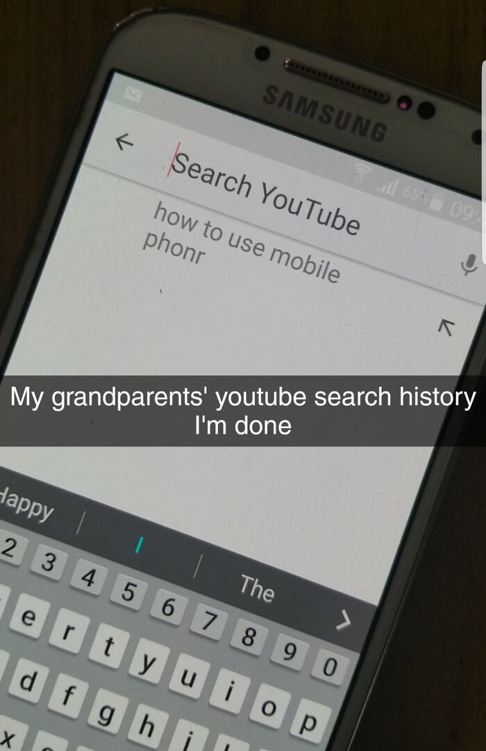 Grandparents funny YouTube search history on mobile phone