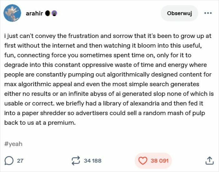 Frustration with internet's impact on millennials in harsh truth tweet
