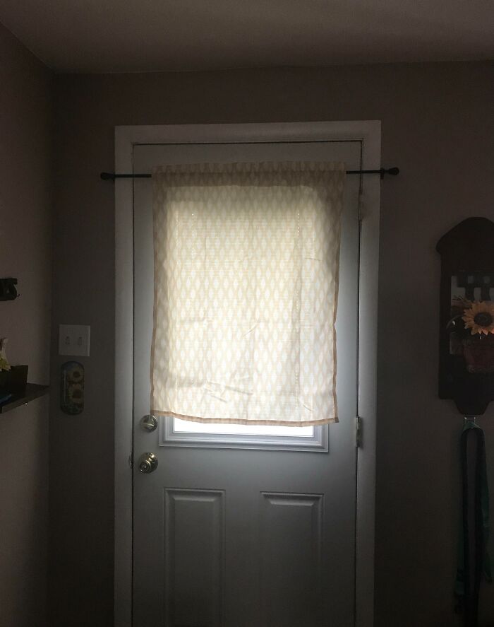 Curtain on door too short covering only top window panel funny fail