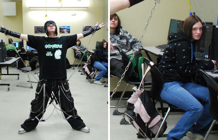 Student chained in classroom as funny or cringe fail