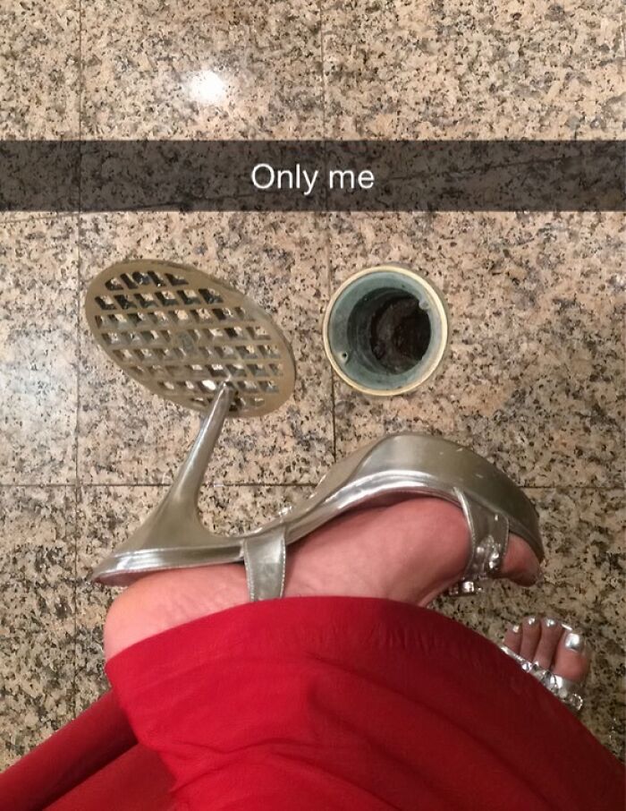High heel shoe stuck in floor drain capture funny fail moment