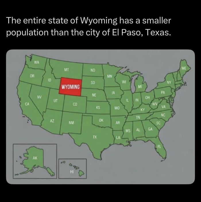 Map highlighting Wyoming and its smaller population compared to El Paso, Texas