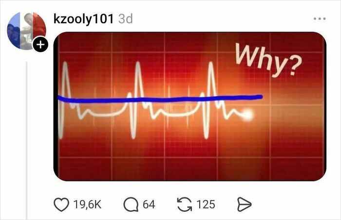 Flatlined heart monitor with text asking why related to nostrils
