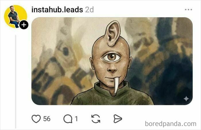 Fantasy character illustration with one eye, one ear on head, and tusks depicting strange anatomy