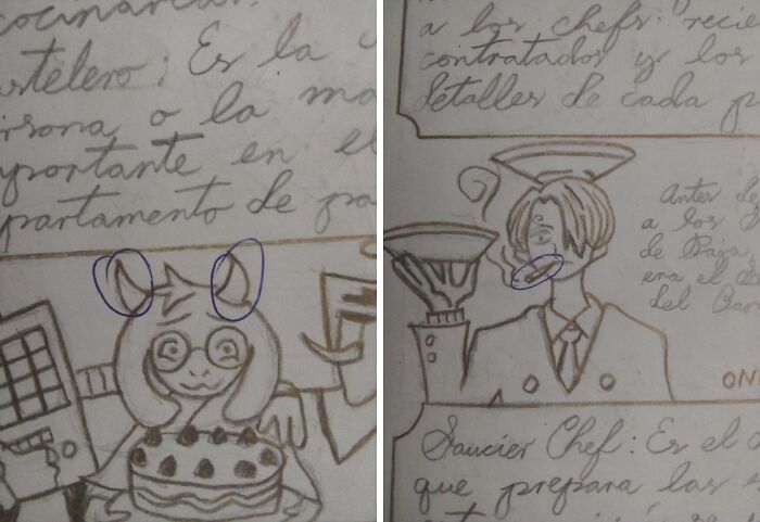 Two cartoon characters with circled errors, possibly representing students affected by toxic and annoying teachers.