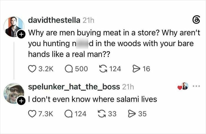 Funny social media comment about hunting meat and salami location