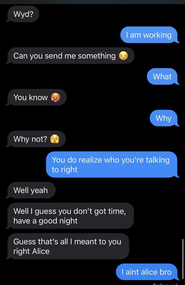 Texts where one person rejects advances after mistaken identity
