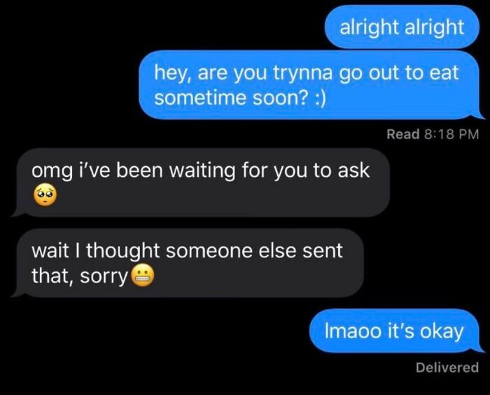 Awkward text message about going out to eat that leads to confusion