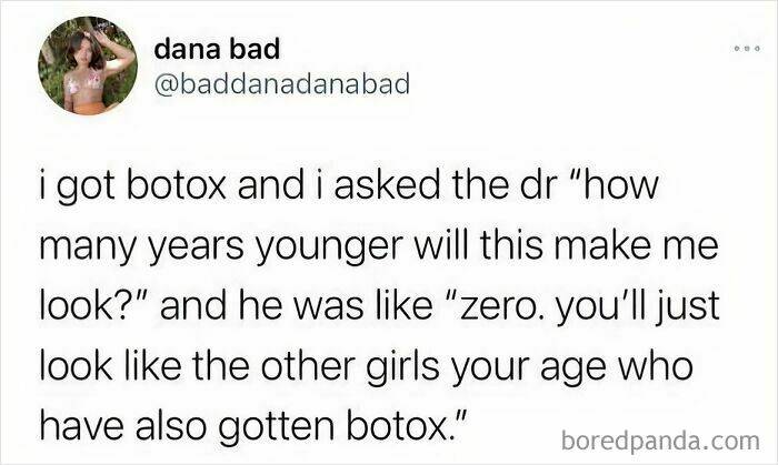 Tweet about botox making one look similar to others of the same age