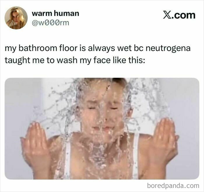 Person splashing water on face showing facial cleansing with Neutrogena