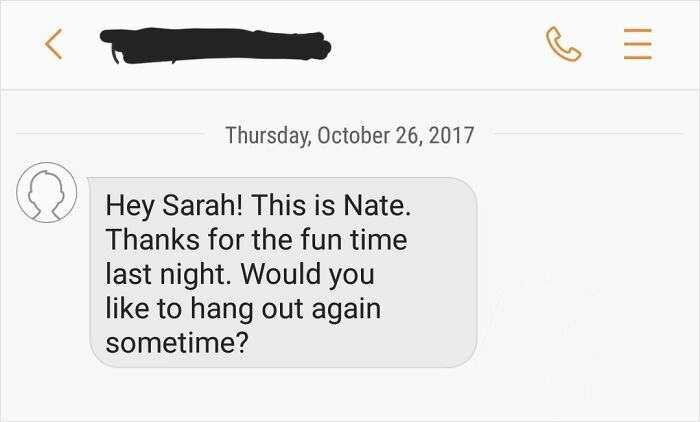 Polite yet awkward text from Nate asking to hang out again after a date