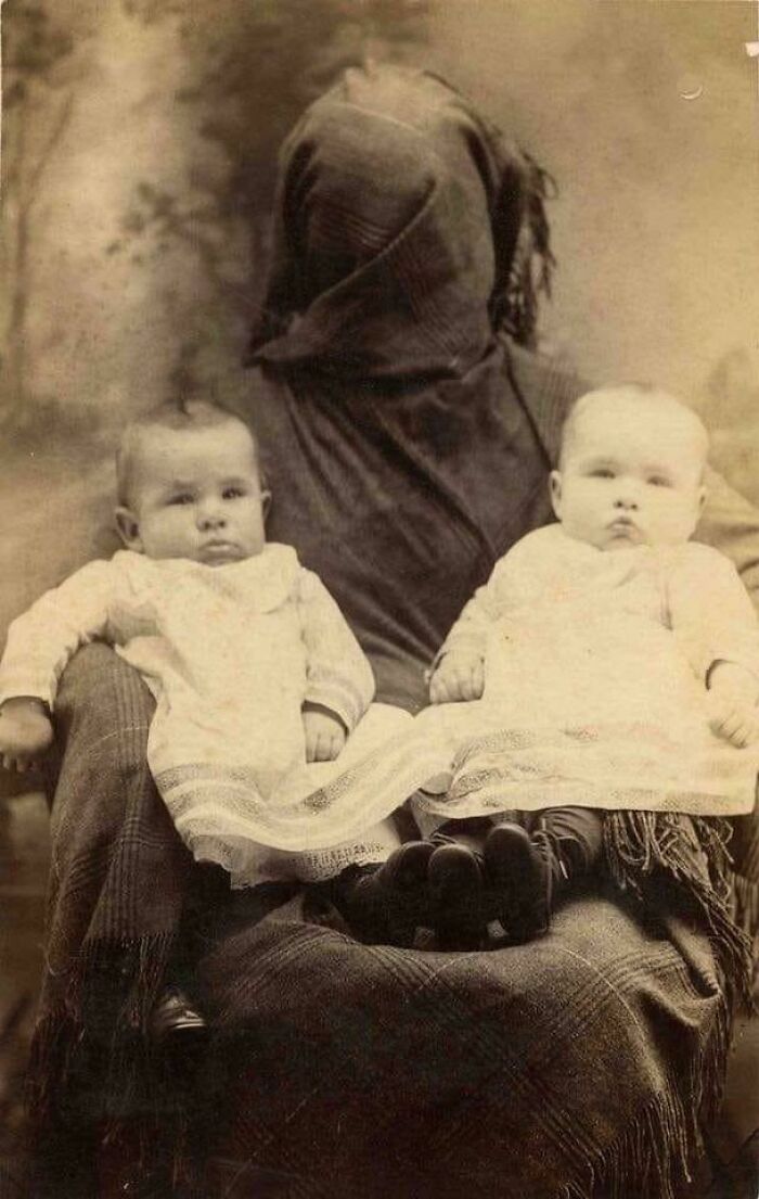 “Hidden Mother” Photo. Mothers Needed To Assist In Keeping Children Still Enough For The Long Exposure Necessary For A Successful Photo In Victorian Times