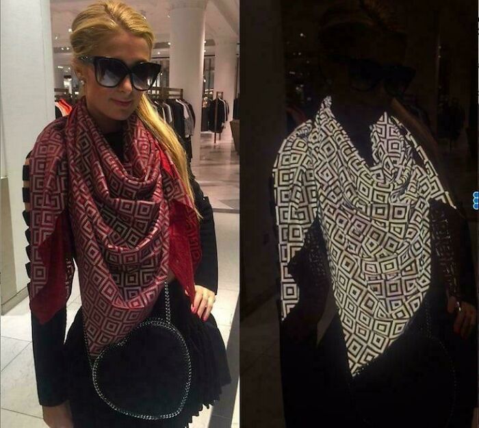 A reflective scarf changing appearance in light, a fascinating pic for a 5-minute brain boost.