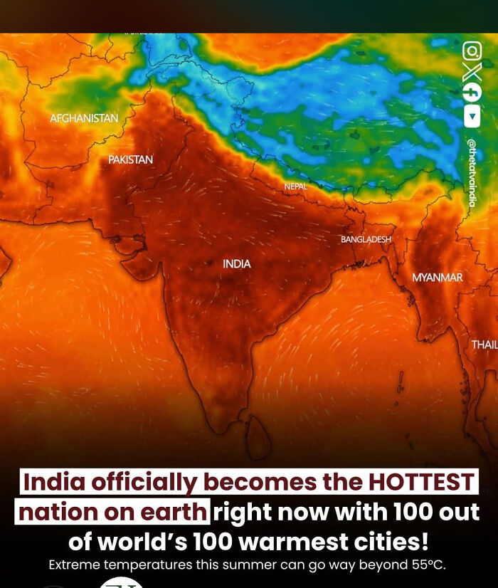 Map of India showing extreme heat, a fascinating pic and quick fact about the hottest nation on Earth.