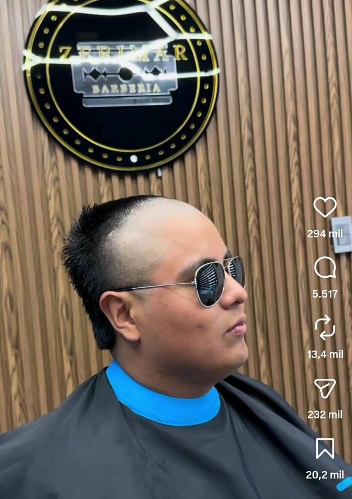 A man with a hilariously bad haircut, showcasing a viral bad hair day.