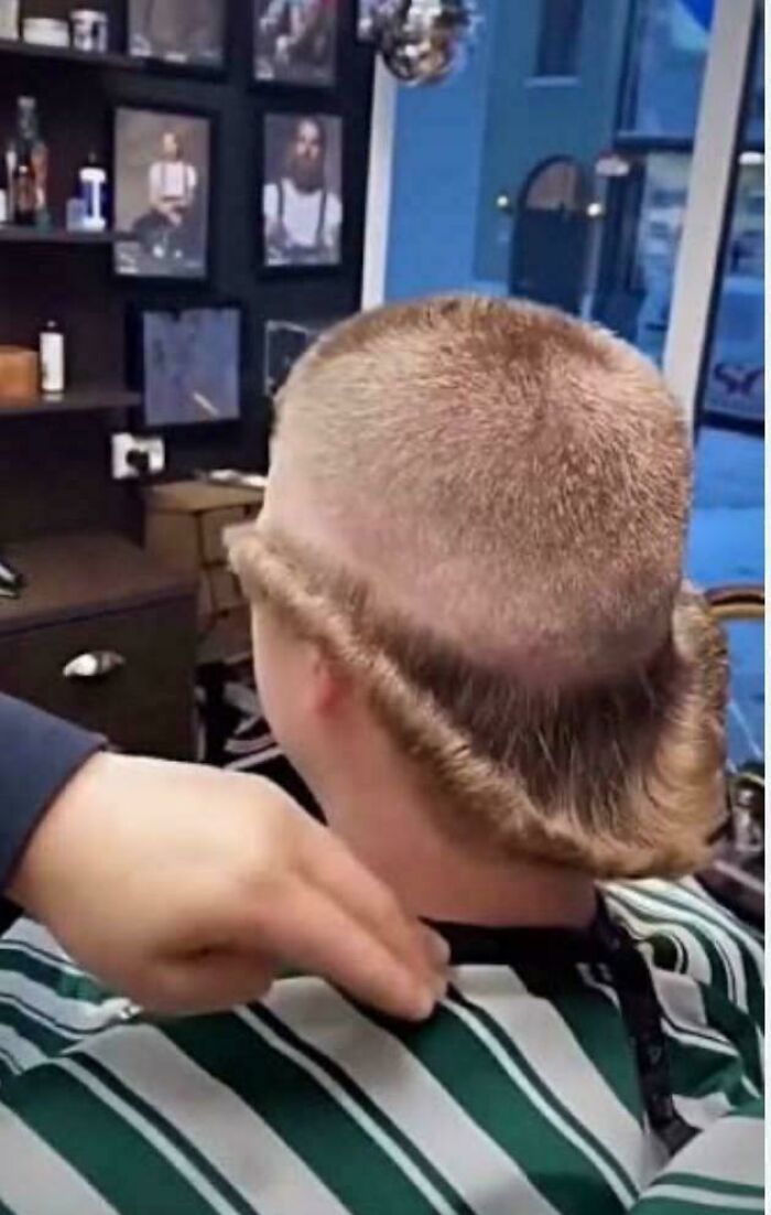 A person with a severely botched haircut, showing a bad hair day result that went viral.