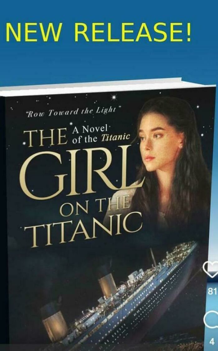 Hilariously confusing message from poor sign design: a book titled THE GIRL ON THE TITANIC.