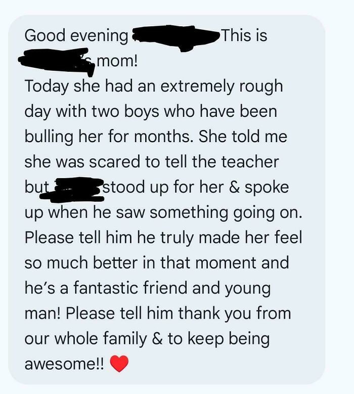 A text message praising a child for standing up to bullies, highlighting the wholesome and fun side of being a dad.