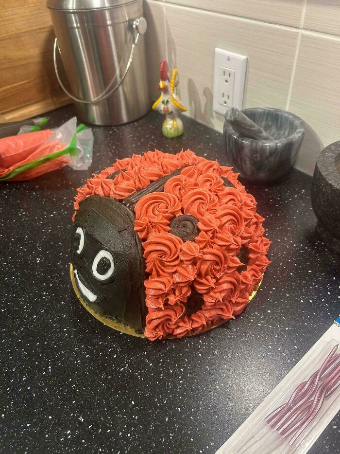 A fun ladybug-themed cake, showing the wholesome and fun side of being a dad.