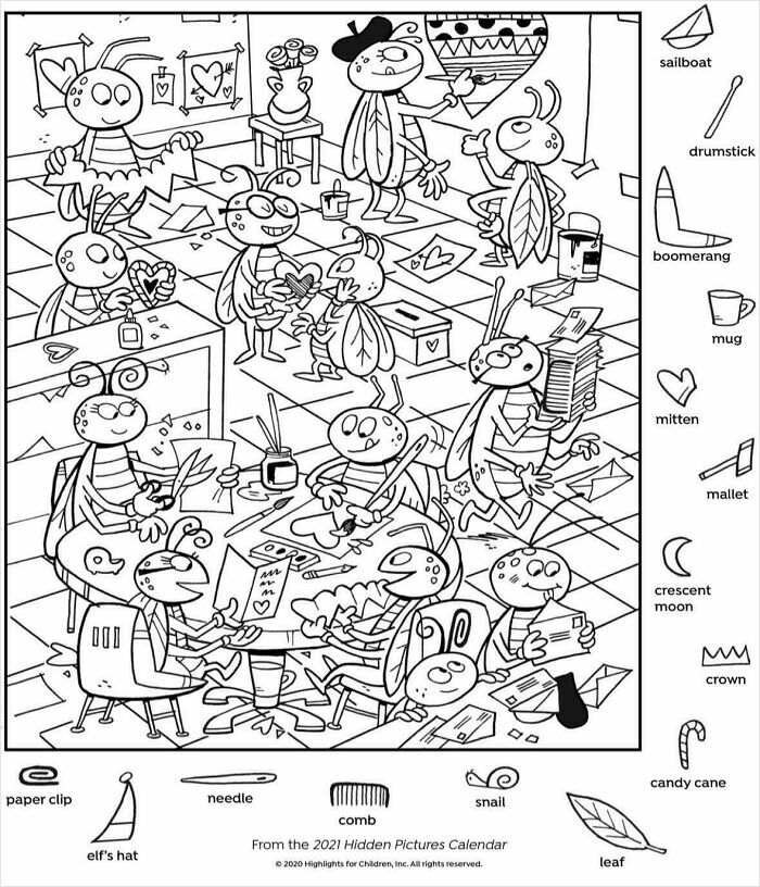 A detailed hidden object scene featuring cartoon bugs, a classic visual brain puzzle.