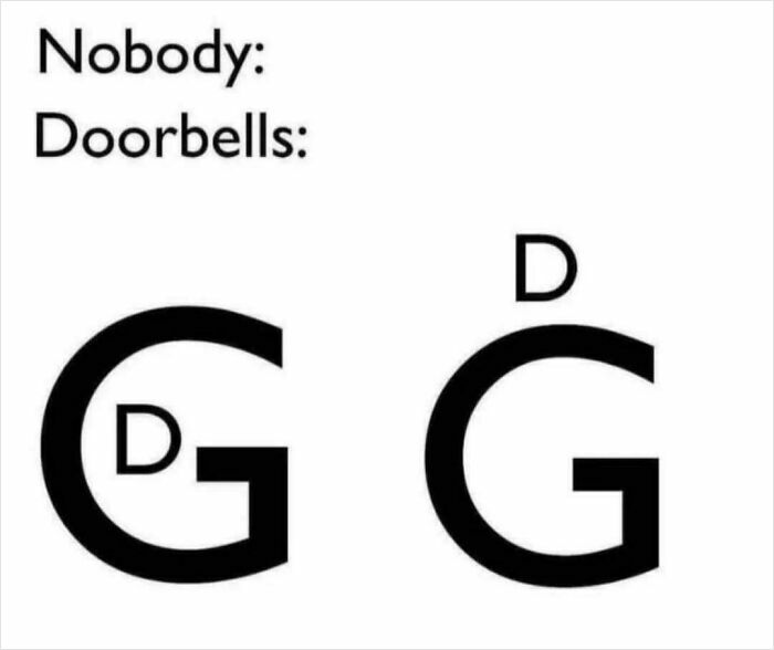 A visual brain puzzle illustrating a doorbell sound using the letters G and D.