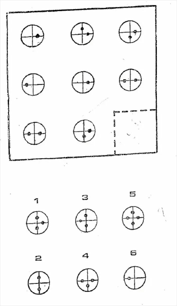 A logic brain puzzle displaying nine circular patterns with dots, requiring confident problem-solving.