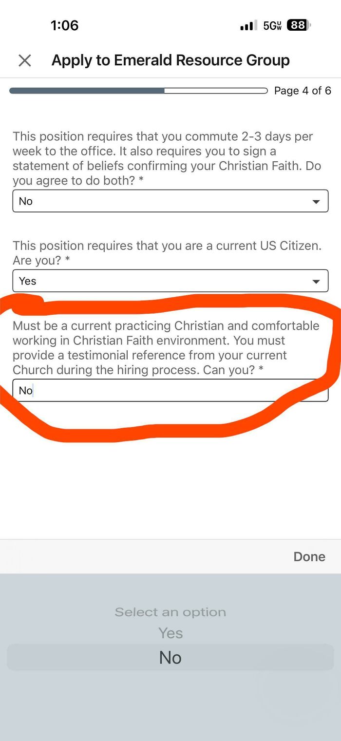 A baffling post from recruiting hell asking about Christian faith and a testimonial from a church for a job.