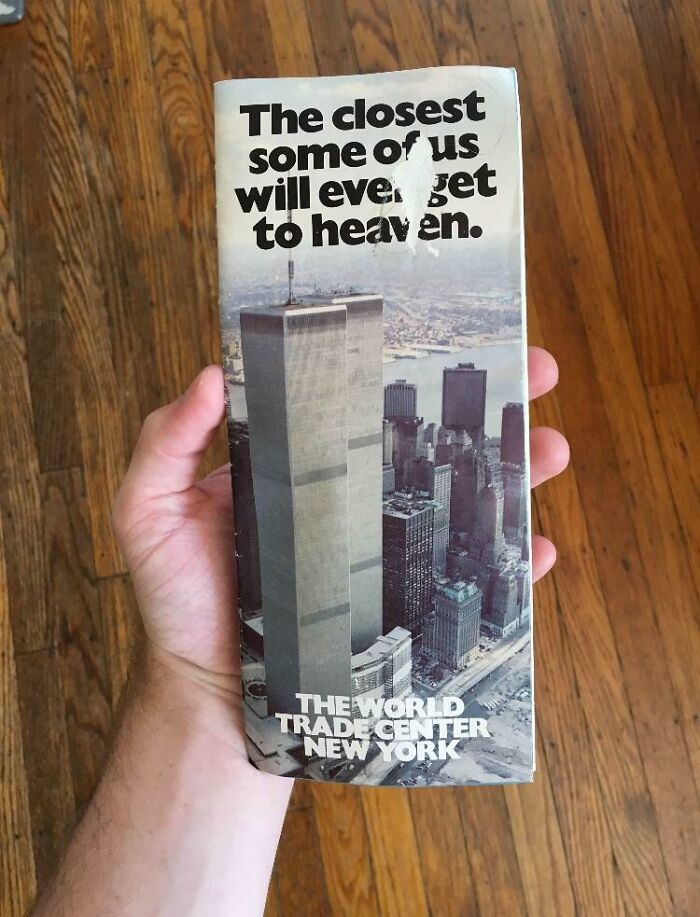 Brochure of World Trade Center with ironic text about heaven