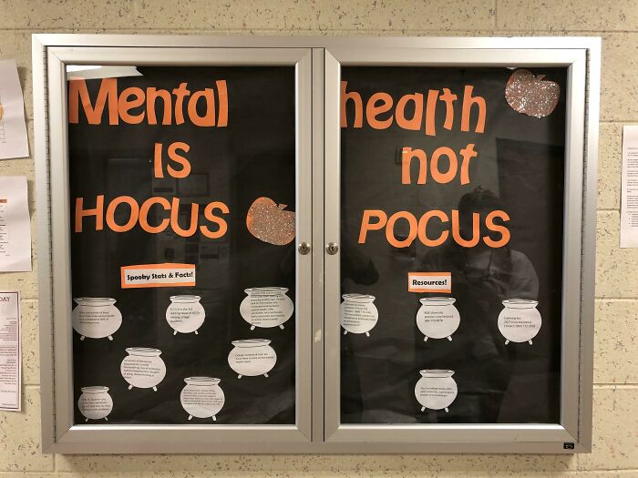 School bulletin board says mental health is not hocus pocus