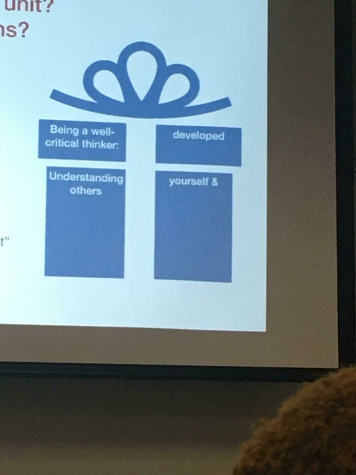 Presentation slide showing critical thinker and self development chart