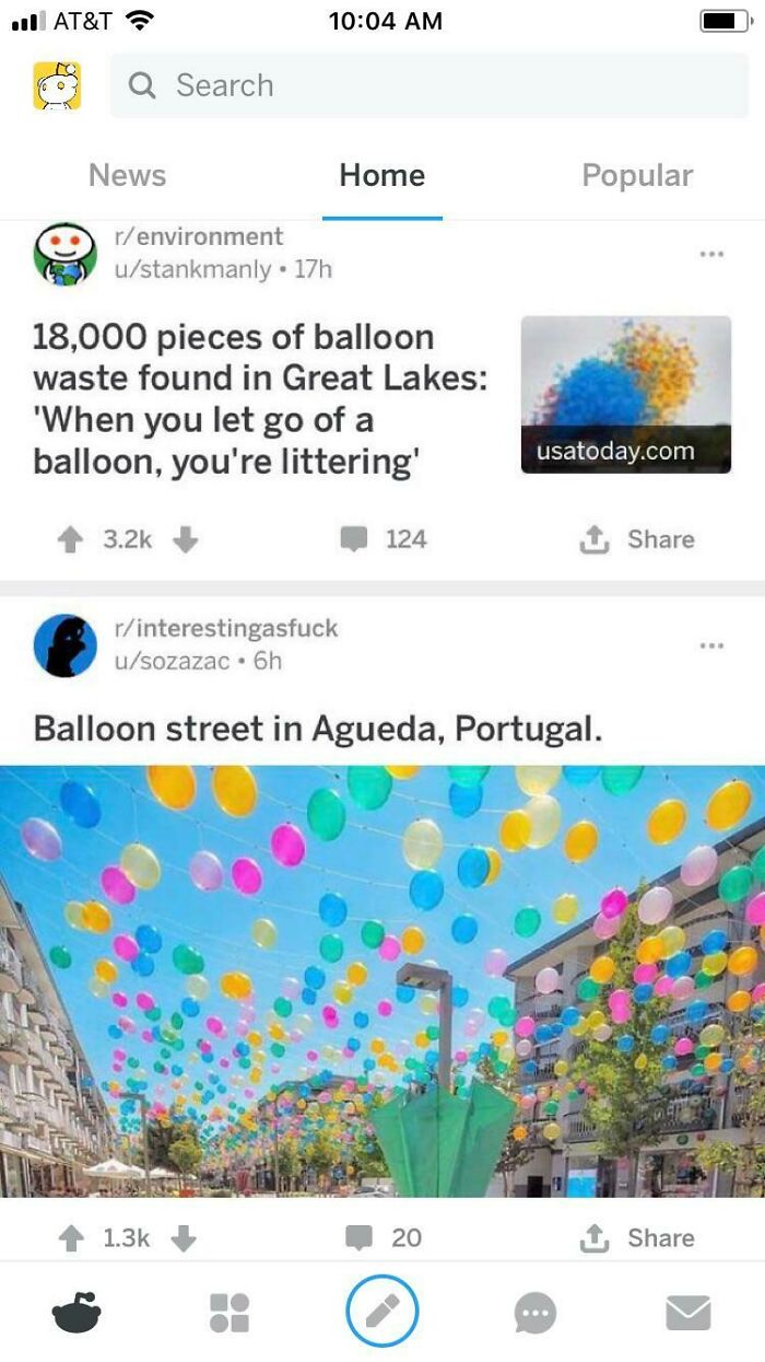 Reddit post about balloon waste with image of balloon street decoration in Portugal