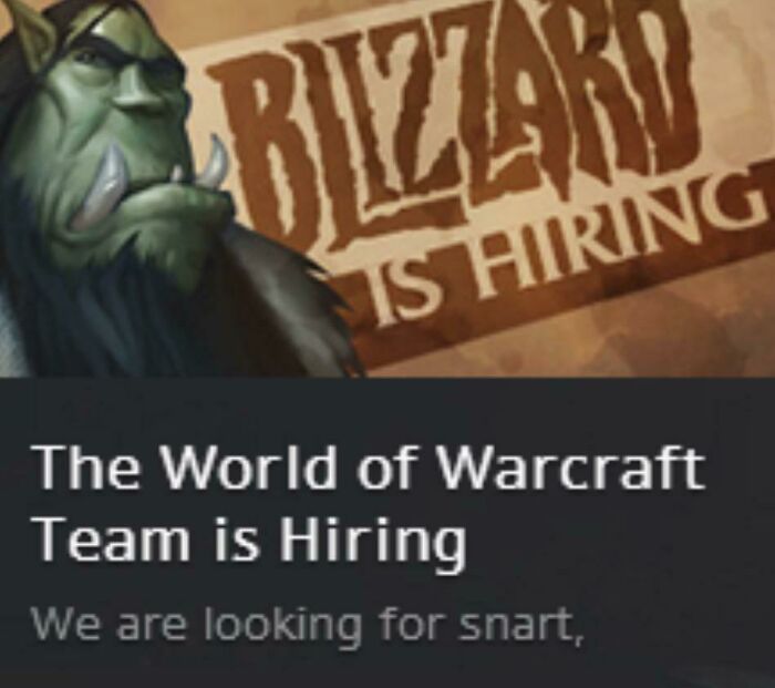 World of Warcraft hiring announcement with orc character