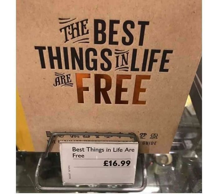 Book titled best things in life are free ironically priced at 16.99 pounds