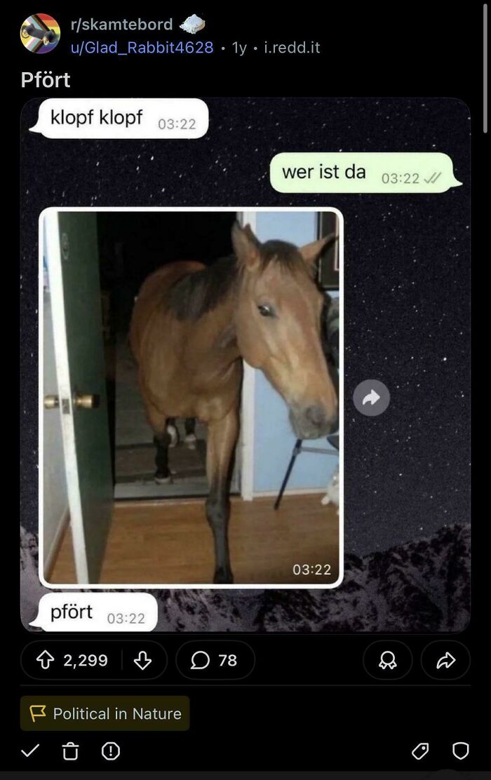 German knock knock joke with horse image humor