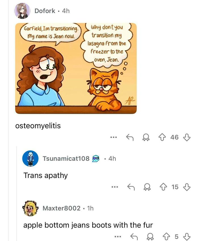 Comic with Garfield and wordplay on transitioning lasagna humor