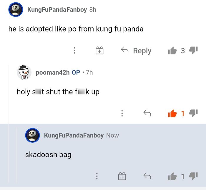 Funny out of context comment referencing Kung Fu Panda humor