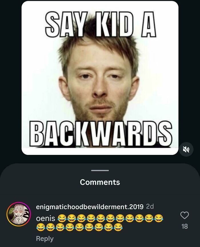 Meme with Radiohead singer and backwards word humor