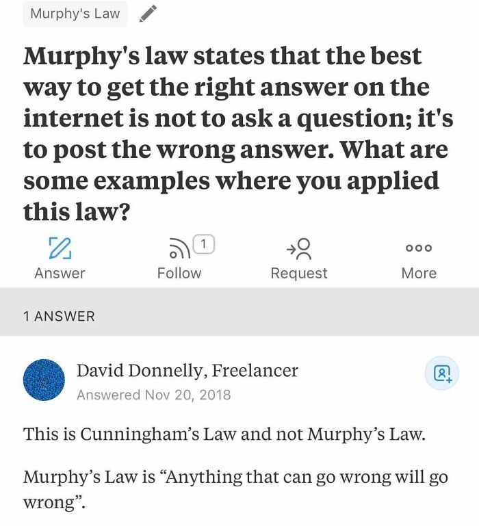 Online post ironically mistakes Cunningham's Law for Murphy's Law