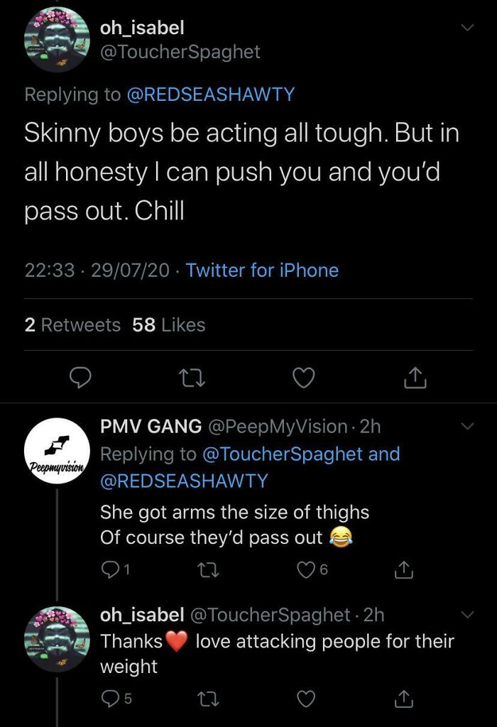 Twitter irony of tough skinny boys and strong arms banter