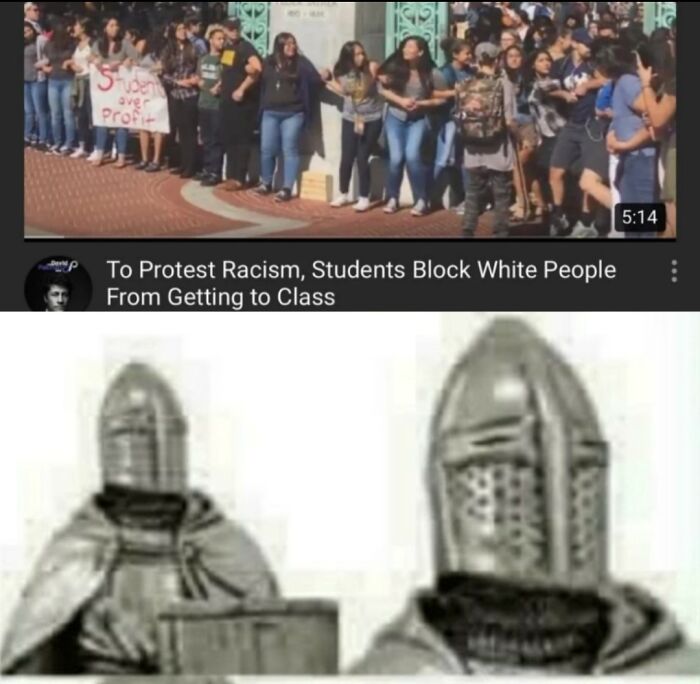 Students blocking white people from class in a protest against racism