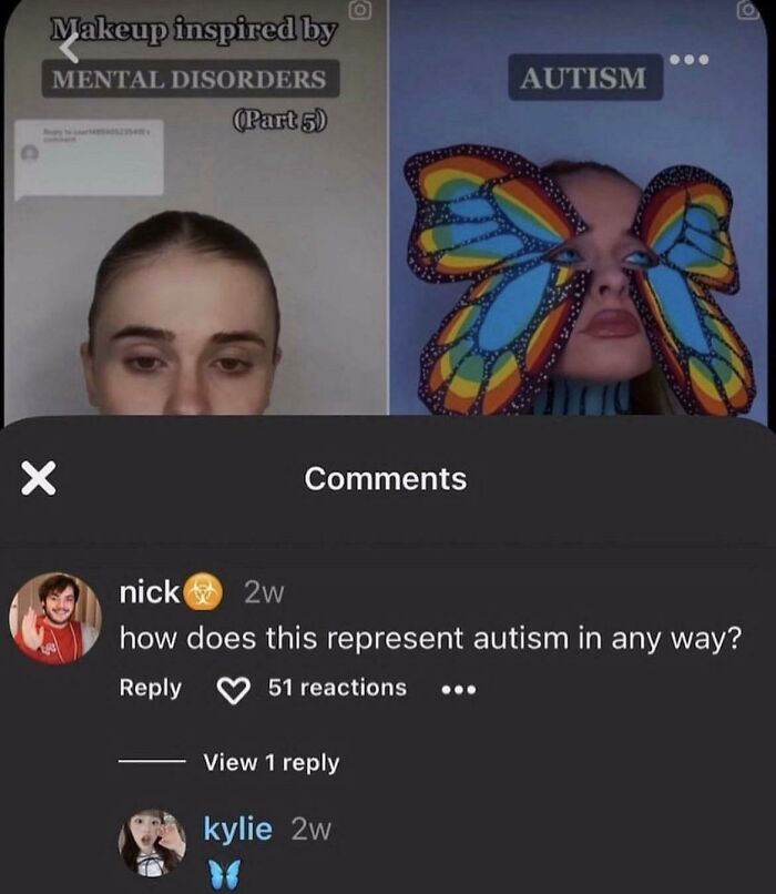 Social media comments on makeup inspired by mental disorders and autism humor