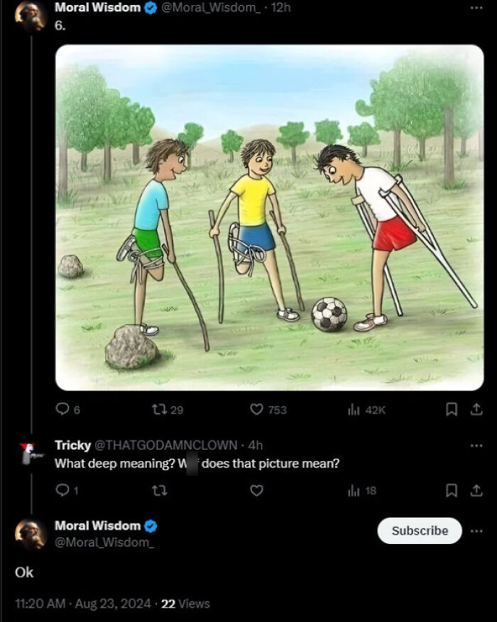 Cartoon image of three boys with crutches playing soccer shared on Twitter