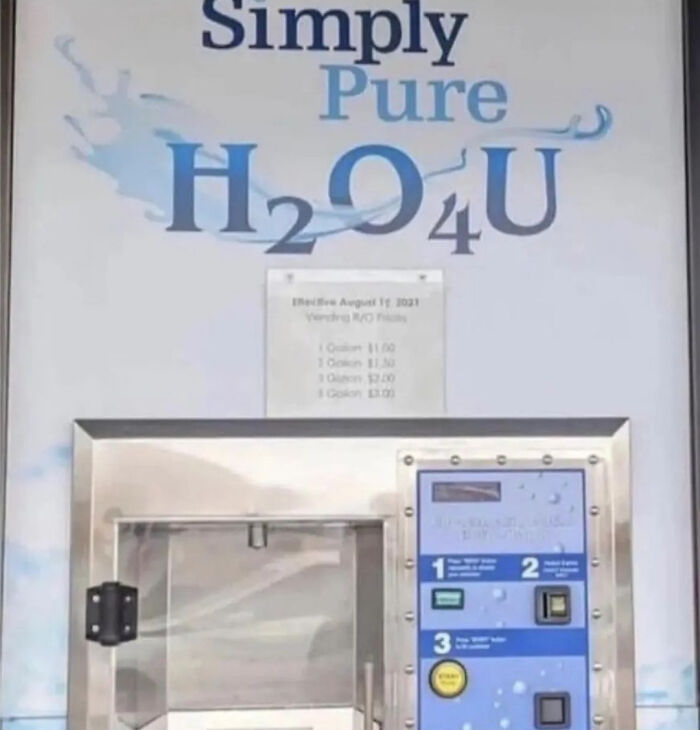 Water vending machine branded with confusing H2O4U design
