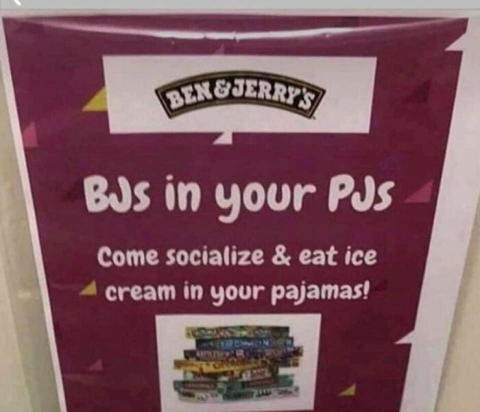 Ben Jerry's sign with awkward wording causing design fail